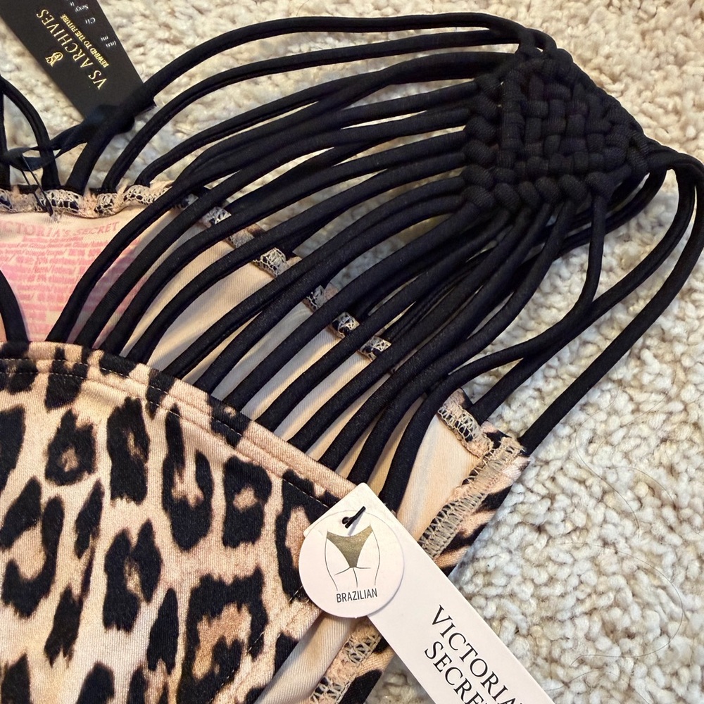 Victoria Secret leopard print macrame strappy Brazilian bikini bottom - Picture 2 of 6